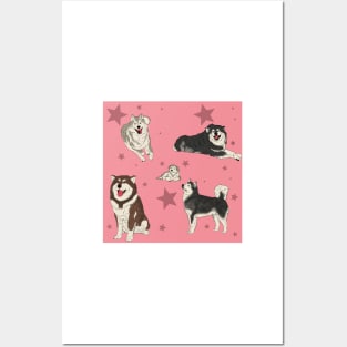 Alaskan Malamute Pattern Pink Posters and Art